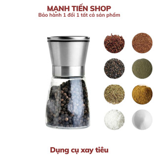 Dụng cụ xay tiêu cầm tay nắp viền inox 304 lọ thủy tinh