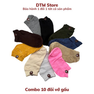 Combo 10 đôi tất lười ngắn hình gấu cổ ngắn họa tiết Brown tặng kèm túi đựng nhiều màu vintage hàn quốc - DTM Store