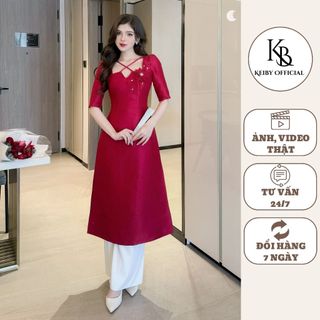 Set áo dài tết thêu hoa tafta kèm quần lụa keiby thanh lịch duyên dáng ad03