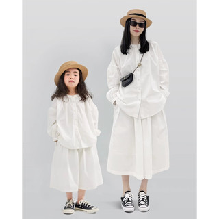 Set mẹ và bé áo sơ mi các điệu và quần ống rộng giả váy, vải cotton thoáng mát - Em Bé Ơi - SET05