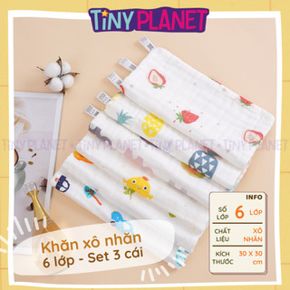 Khăn xô cotton nhăn 6 lớp in hình, set 3 cái, kích thước 30 x 30cm, thấm hút tốt làm khăn mặt khăn lau cho bé