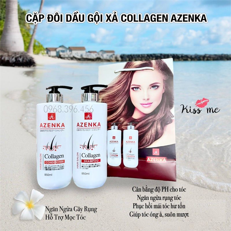 Cặp GỘI Xả COLLAGEN AZENKA 850ml x2