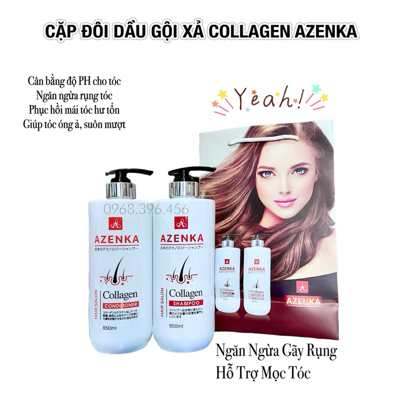 Cặp GỘI Xả COLLAGEN AZENKA 850ml x2