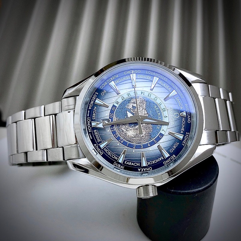 Đồng Hồ Nam Omegaa Máy Cơ (Automatic) Mặt Tròn Xanh Mặt Xanh Siz 41mm Dây Kim Loại