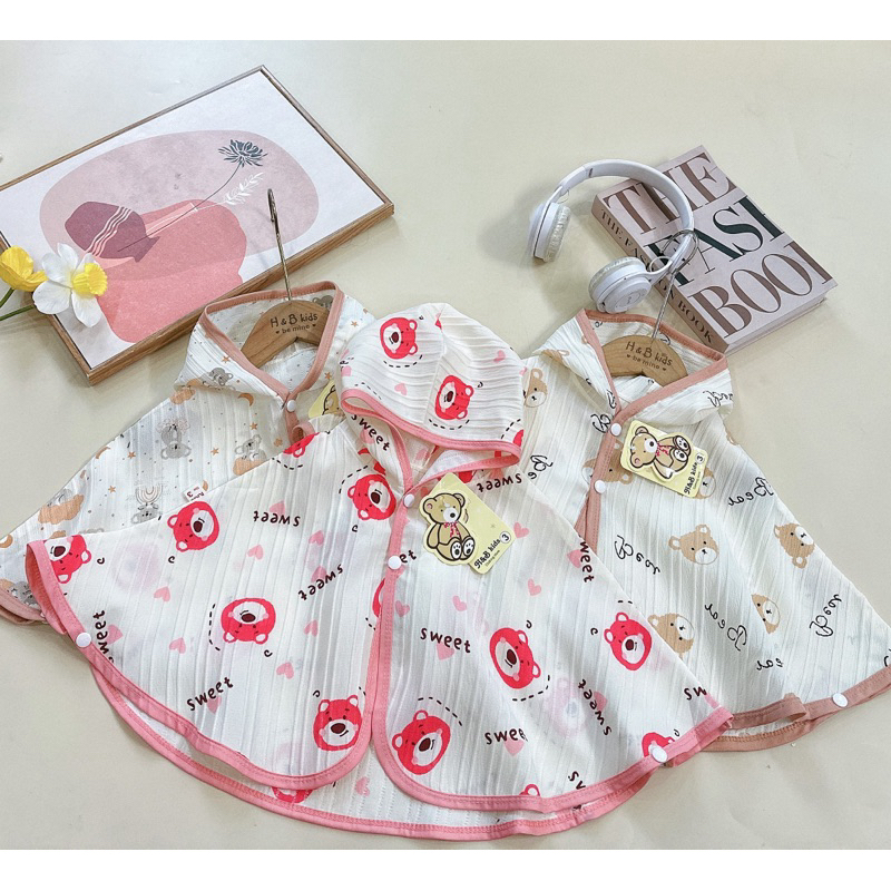 Áo chống nắng cho bé trai bé gái , áo choàng nắng chất đũi gân gấu siêu đáng iu cho bé