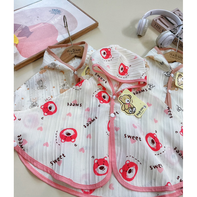 Áo chống nắng cho bé trai bé gái , áo choàng nắng chất đũi gân gấu siêu đáng iu cho bé