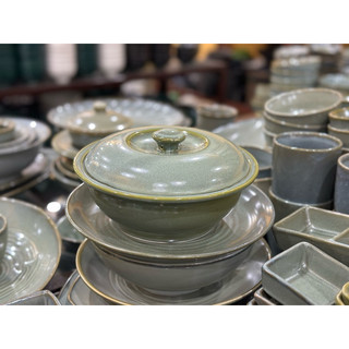 Âu cơm thố sứ có nắp đậy đựng cơm men trắng men kem hoạ tiết vẽ tay gốm sứ cao cấp bát tràng