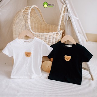 Áo Thun Bé Trai, Bé Gái Cộc Tay KIMCHIBABY Vải Cotton Xước Đính Gấu Nổi Dễ Thương, Áo Thun Cotton Cho Bé Mặc Hè KA401