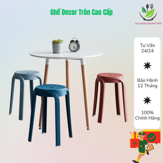 Bộ 4 ghế decor tròn quán cafe, ghế đôn nhựa đúc sang trọng đẹp đẽ đúc nguyên khối