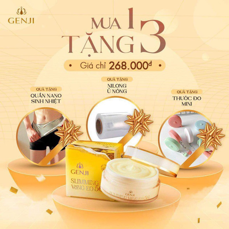 Kem tan mỡ Genji Slimming Vòng Eo 56(Tặng kèm quần sinh nhiệt + Nilong ủ nóng+Thước dây mini)