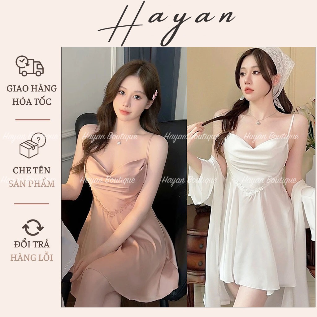 HT13 Váy ngủ 2s cổ đổ dáng xoè tôn dáng kèm ĐỆM LÓT, đầm ngủ lụa đơn giản quyến rũ HT13 MÚT