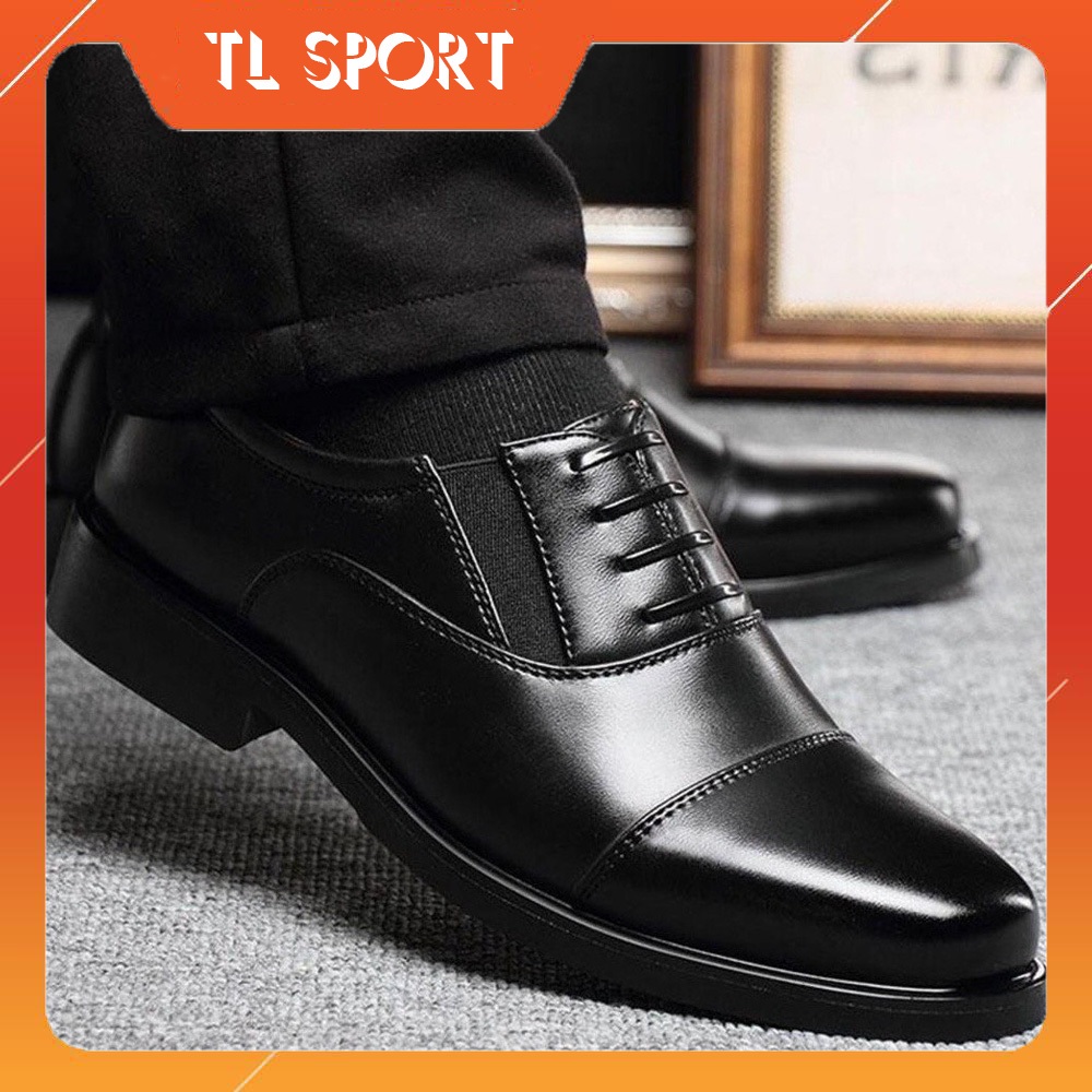 Giày tây nam công sở kiểu giả dây, đế cao su, đế khâu chắc chắn, đế cao 4cm phong cách TLS414GD