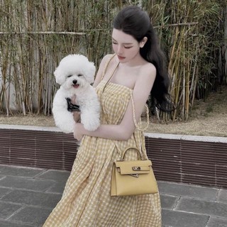 Đầm caro dáng dài 2 dây xinh ( kèm hình thật )