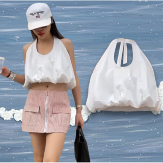 Áo phồng bí cổ cột nơ 2 lớp Hilary top