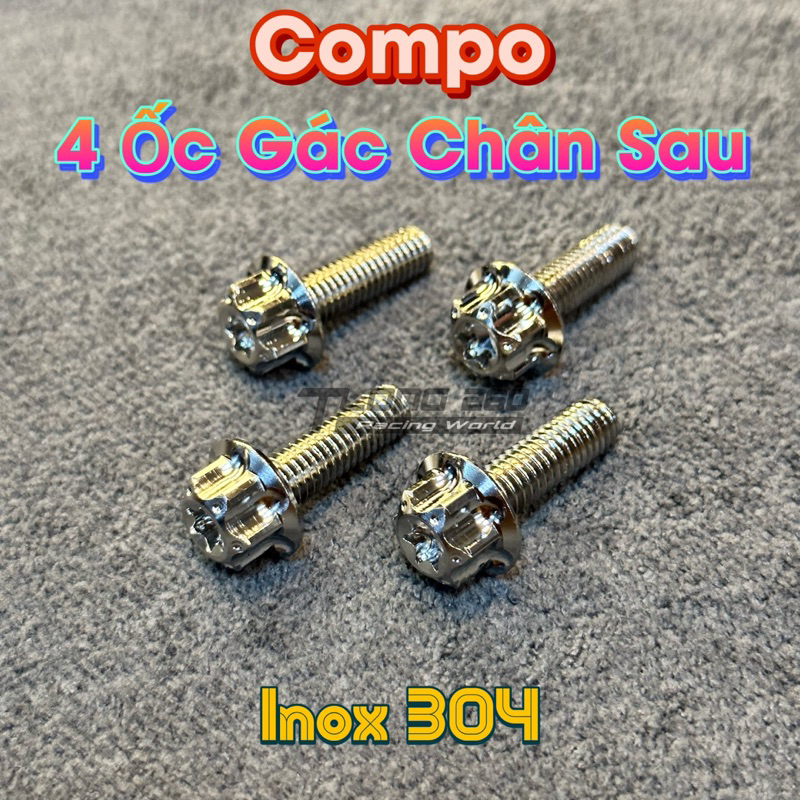 [ HOT ] COMPO 4 Ốc Gác Chân Sau 8li25 Trụ Salaya Inox 304 Cho Exciter , Raider , Satria , Winner ...