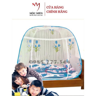 Màn Chụp Tự Bung Đỉnh Rộng 1 Cửa Mộc Miên Họa Tiết Hoa Tuy Luýp 1m6 1m8
