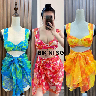 Bikini, Đồ Bơi Mẫu Mới 2024 phối khăn thời trang du lịch biển Bikini SG