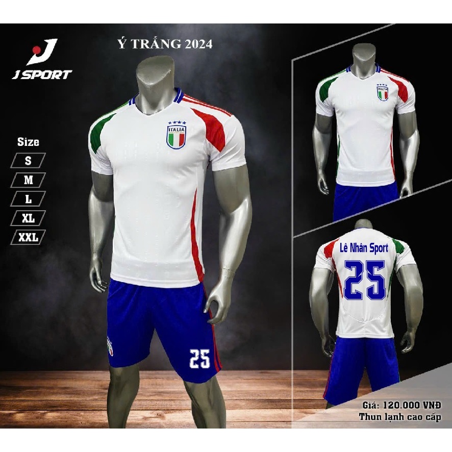 Áo bóng đá Ý - Italia trắng, có nhận in tên số, áo bóng đá nam nữ