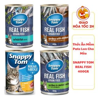 (CÓ QUÀ TẶNG) Thức Ăn Mềm Pate Lon Cho Mèo SNAPPY TOM REAL FISH - 400GR