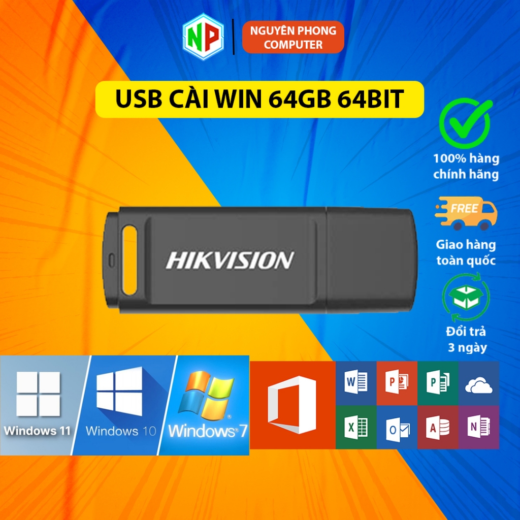 USB hikvision 64GB Chuẩn 3.2 tốc độ cao, Cài đặt máy tính, Win, 7, 10, 11