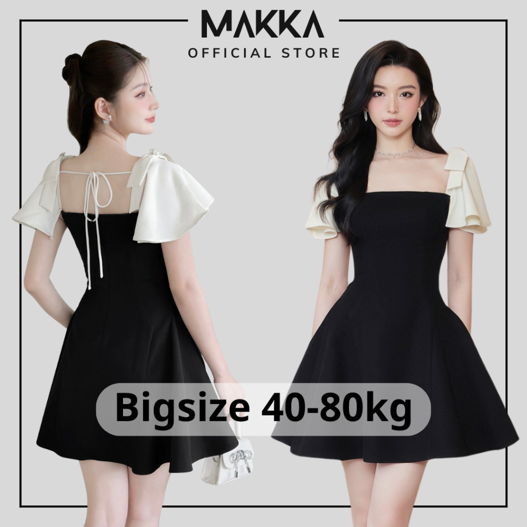 Váy nữ thiết kế MAKKA váy đen dáng xòe thiết kế tay phối kem 5001