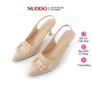 Giày Cao Gót Nữ Mũi Nhọn Đính Nơ Dáng Slingback, Guốc Hở Gót Thanh Lịch Cao 7cm NUDDO NT745