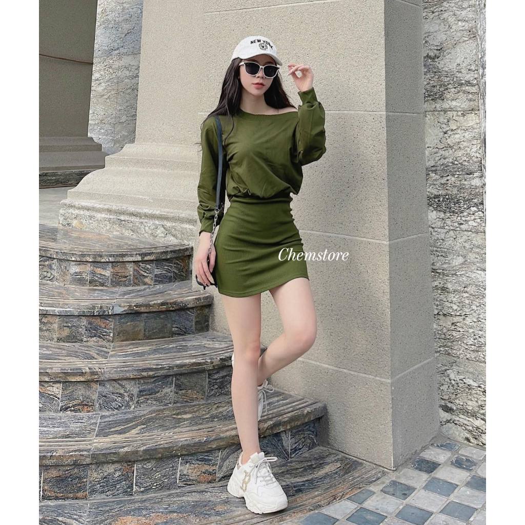 Đầm liền trễ vai ôm body Dh003
