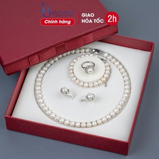 Bộ trang sức ngọc trai nước ngọt tự nhiên quà tặng 4 món hạt 8ly cao cấp - Bảo Ngọc Jewelry - BNJ2959