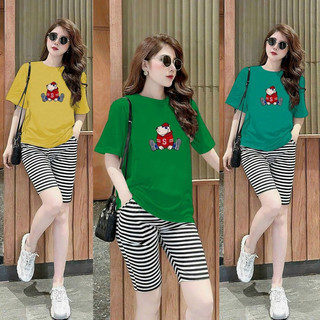 Set bộ nữ lửng cotton phối 3d thêu logo cao cấp