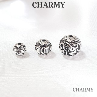Charm bạc bi tròn khắc Chú đại bi chữ phạn C435, Bạc 925 - Charmy