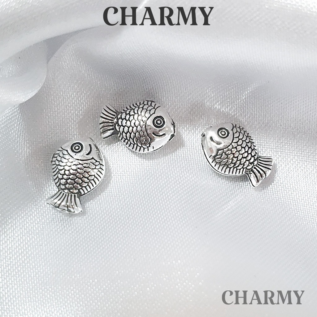 Charm động vật xỏ ngang họa tiết CBV432, Bạc 925 - Cá chép, Phụ kiện trang sức làm vòng tay - Charmy