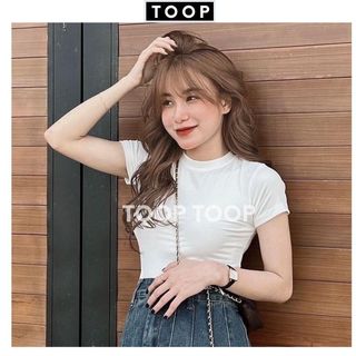 Áo thun croptop "FREESHIP"cổ tròn cộc tay dáng ôm body chất thun co giãn 3 màu đen trắng hồng siêu hot - TOOP -TOOP
