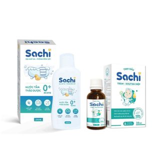 Combo nước tắm thảo dược an toàn cho bé sachi chai 250ml + tinh dầu tràm khuynh diệp sachi 30ml