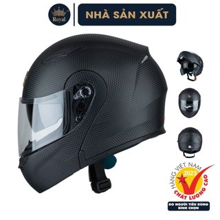 Mũ Bảo Hiểm Full Face Royal M179 Đen Carbon, Mũ Bảo Hiểm Lật Hàm, Bảo Hành 12 Tháng, Lót Kháng Khuẩn