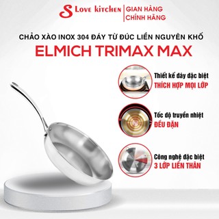 chảo xào inox 304 đáy từ đúc liền nguyên khối elmich trimax size 20, 24cm, 26cm