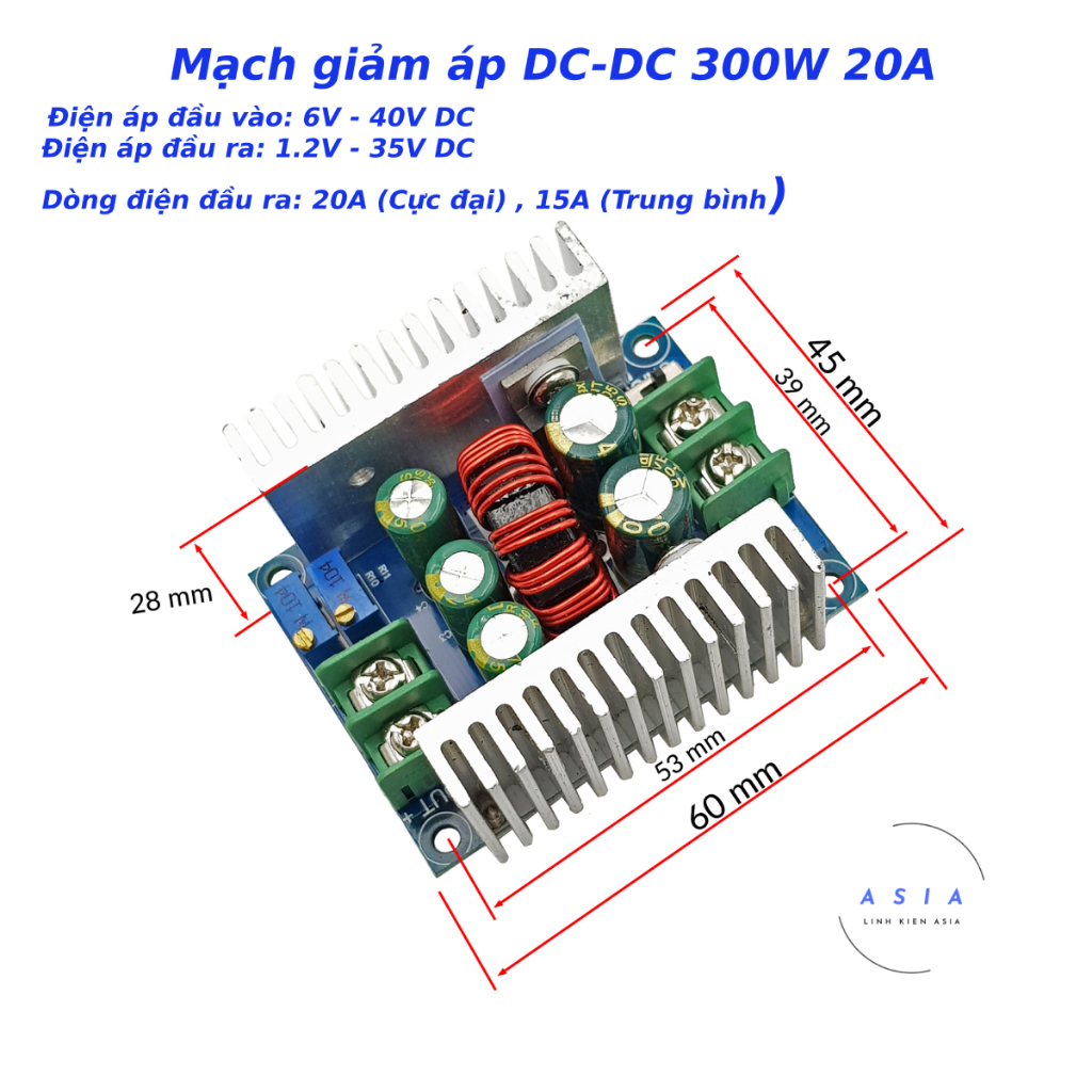Mạch giảm áp DC-DC 300W 20A có điều chỉnh dòng