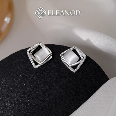 Bông tai nữ chuôi bạc 925 Eleanor Accessories đính đá mắt mèo phụ kiện trang sức khuyên tai 7219
