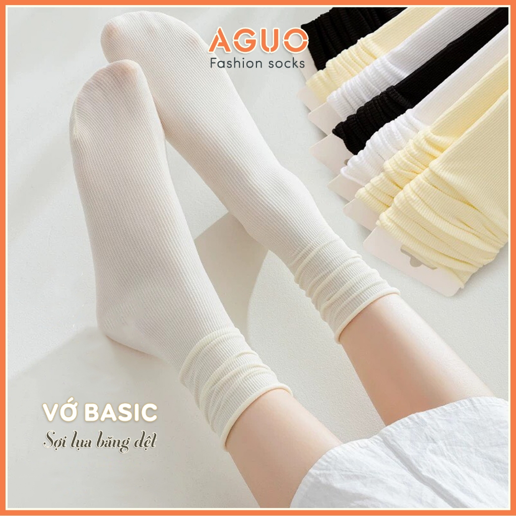 Tất nữ cổ cao trơn bassic dễ phối đồ, tất vớ cotton thoáng khí thấm hút mồ hôi chân - Aguo shop
