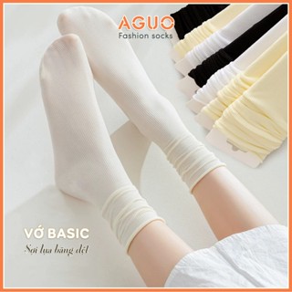 Tất nữ cổ cao trơn bassic dễ phối đồ, tất vớ cotton thoáng khí thấm hút mồ hôi chân - Aguo shop