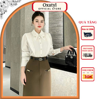 Áo sơ mi nữ chất lụa mềm cổ đức tay dài cao cấp Oxatyl A107 vải lụa mát mùa hè