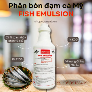 Phân đạm cá  Fish Emulsion (chai 250ml) phân bón lá cao cấp cho rau, 100% hữu cơ (Vườn Sài Gòn)