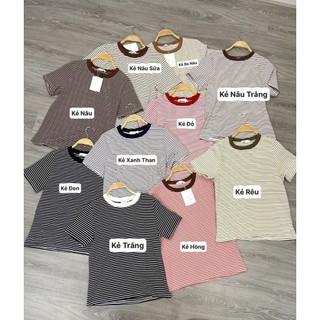 Áo phông nữ kẻ sọc ngang nhỏ cổ tròn dáng basic min house