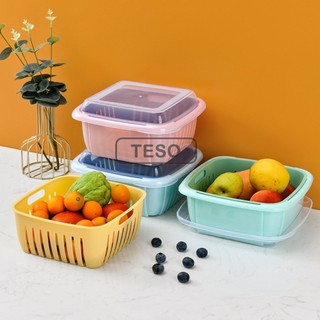 Bộ chậu rổ 2 món có nắp đậy - bộ rổ nhựa kèm thau chập có nắp đậy - tesovn