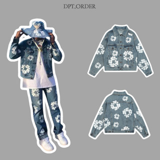 Áo Denim Jacket Washed Blue Kapok Printing Denim Jeans