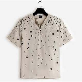 Áo Thun Cổ Zip Tay Lỡ Form Rộng Họa Tiết Chữ Vải Cotton Cao Cấp , Áo Phông Nam Nữ Hót Hít 2024