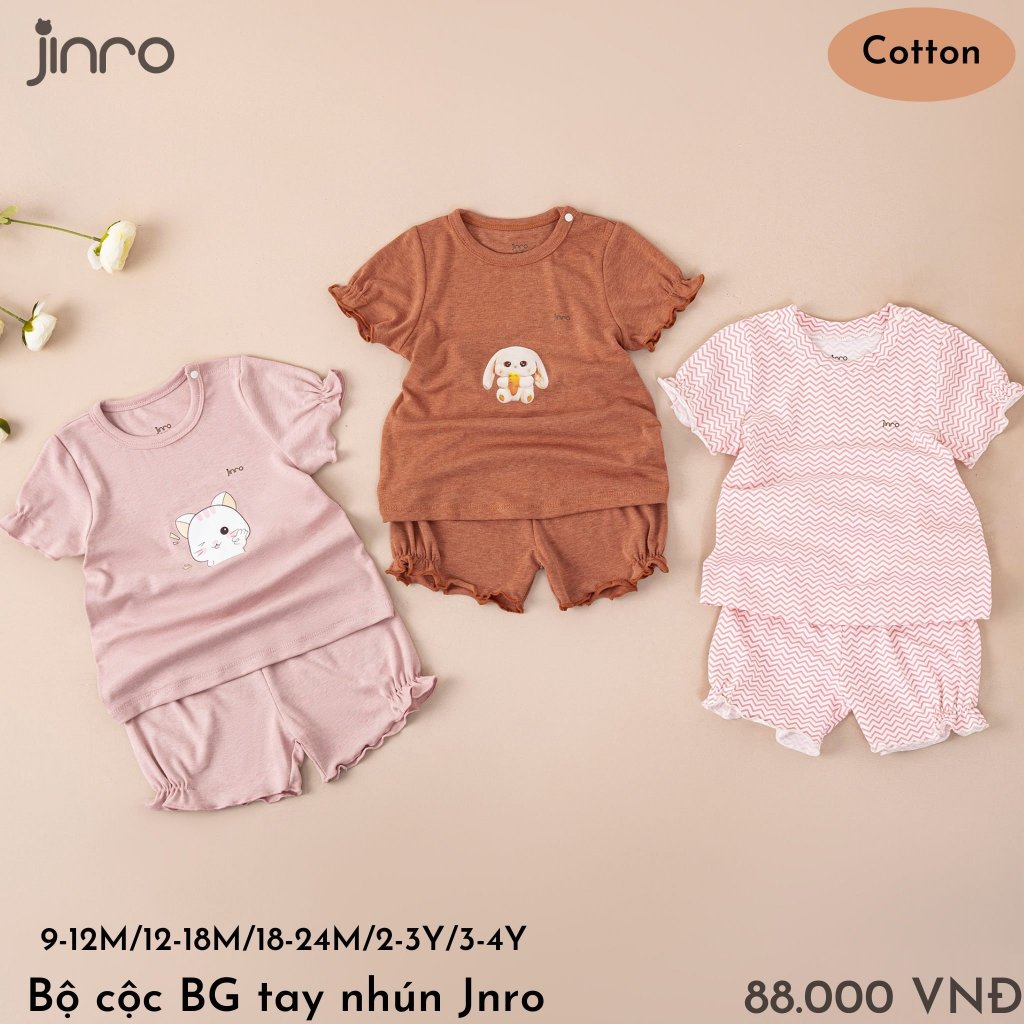 [CHÍNH HÃNG] Bộ quần áo cộc tay bé gái bèo nhún Jinro