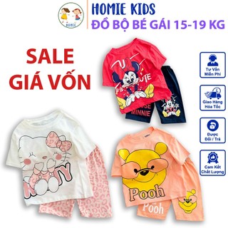 Đồ bộ bé gái size 15-19 kg cao khoảng 100-105cm set quần lửng áo thun tay ngắn trẻ em vải cotton in hoạt hình Homie Kids
