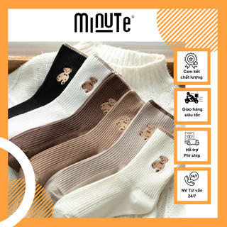 Tất vớ nữ dễ thương nhiều mẫu họa tiết GẤU xinh dễ phối đồ, Tất thoáng khí chất liệu Cotton