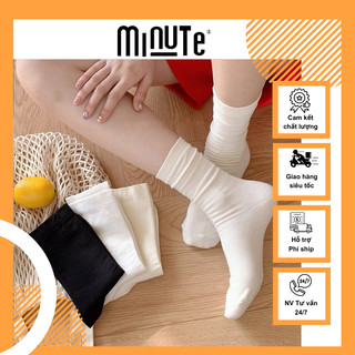 Tất nam nữ cổ cao phong cách VINTAGE dễ phối đồ kiểu Hàn Quốc, Tất nữ chất liệu Cotton thoáng khí