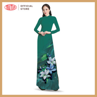 Vải Áo Dài Thái Tuấn In Sắc Phương Nam Hoa Văn Màu Xanh Lá ASBR533016IBH